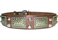 Rottweiler LEATHER DOG COLLAR with Studs & Vintage Plates- C85+ Rottweiler LEATHER DOG COLLAR with Studs & Vintage Plates- C85+