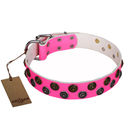 "Glamour Finery" FDT Artisan Female Rottweiler collar of leather with stylish old-looking circles - 1 1/2 inch (40 mm) wide "Glamour Finery" FDT Artisan Female Rottweiler collar of leather with stylish old-looking circles - 1 1/2 inch (40 mm) wide