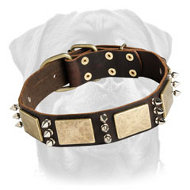 War Leather Collar - Rottweiler Collar Decorated with Plates & Spikes War Leather Collar - Rottweiler Collar Decorated with Plates & Spikes