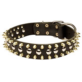 Black Leather Spiked Studded Dog Collar for Rottweiler