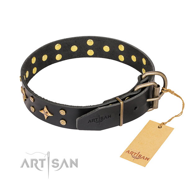 Daily use full grain natural leather collar with decorations for your dog