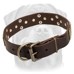 Durable leather decorated     collar for Rottweiler