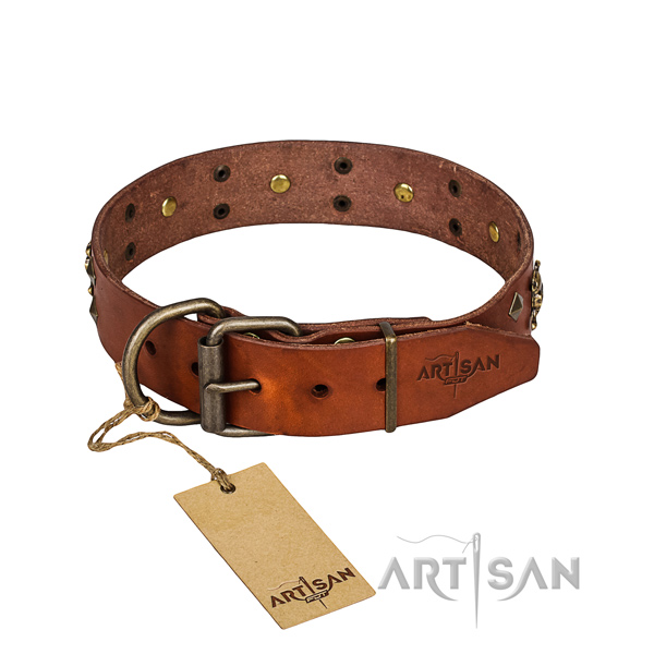 Leather dog collar with polished edges for convenient everyday wearing