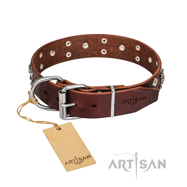 Resistant leather dog collar with non-corrosive hardware