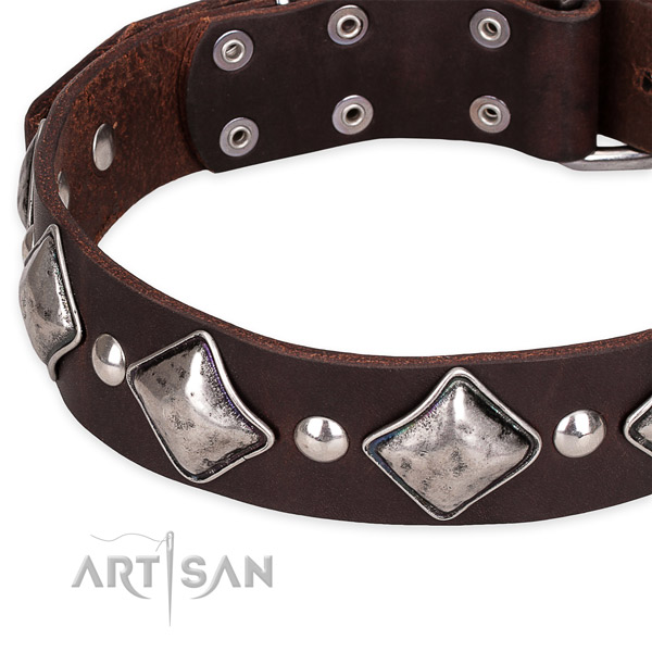 Easy to adjust leather dog collar with extra sturdy durable buckle