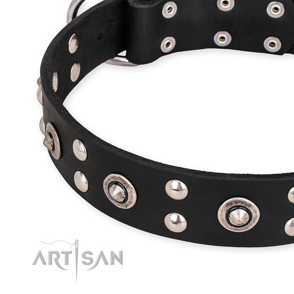 Leather collar with strong D-ring for your attractive doggie