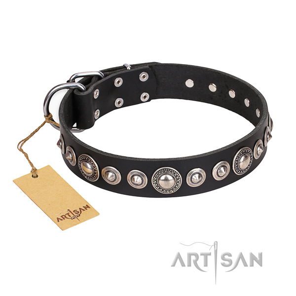 Full grain leather dog collar made of soft to touch material with durable fittings