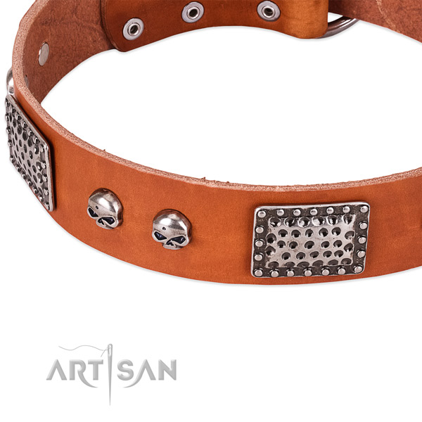 Durable hardware on full grain natural leather dog collar for your pet