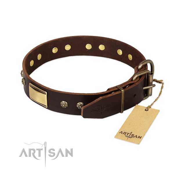 Handmade full grain natural leather collar for your doggie