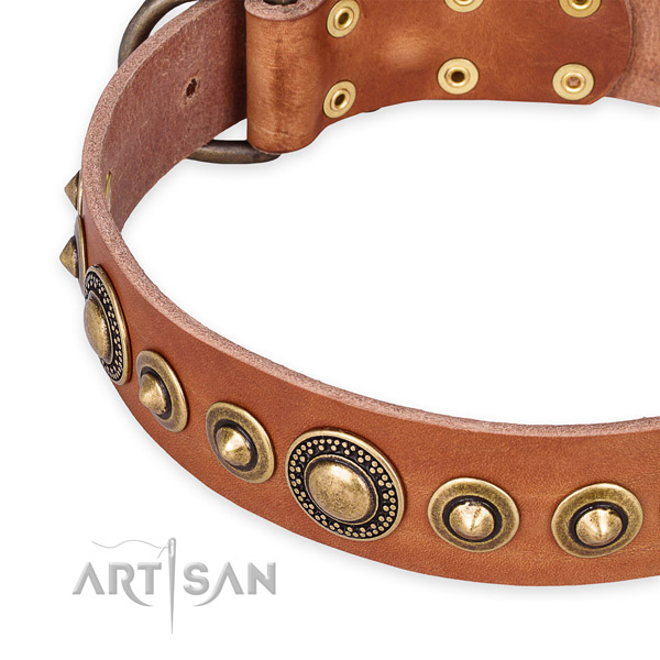 Gentle to touch full grain genuine leather dog collar made for your impressive pet
