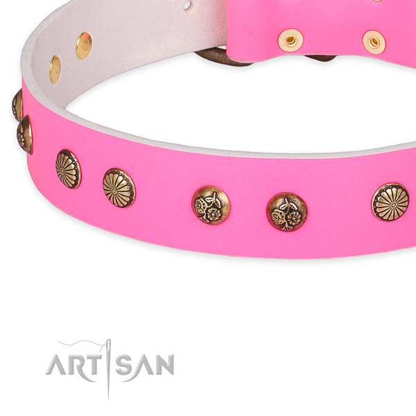 Comfortable natural genuine leather collar for your attractive four-legged friend