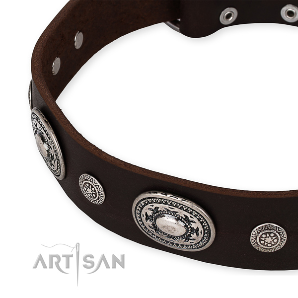 Soft to touch natural genuine leather dog collar handcrafted for your impressive doggie