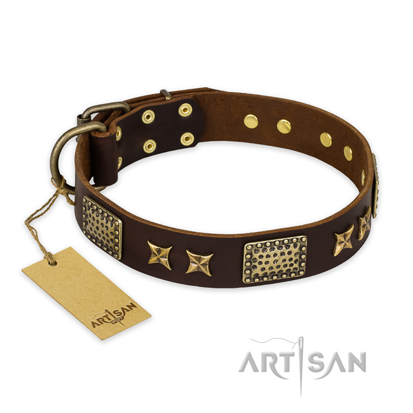 Unique full grain genuine leather dog collar with durable hardware
