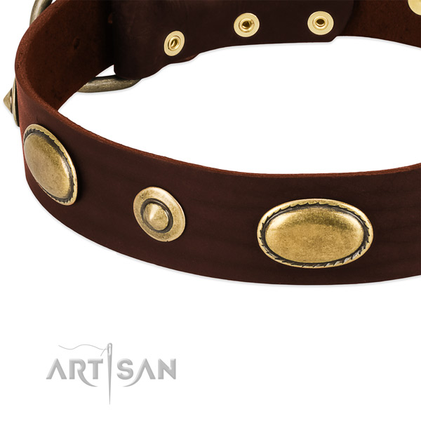 Rust resistant fittings on full grain natural leather dog collar for your four-legged friend