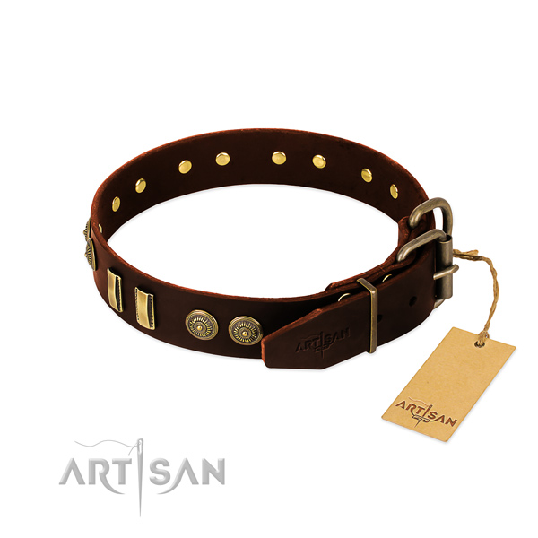 Rust resistant D-ring on leather dog collar for your dog