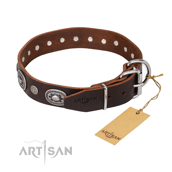 Soft full grain natural leather dog collar handmade for stylish walking