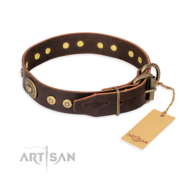 Full grain leather dog collar made of high quality material with durable studs