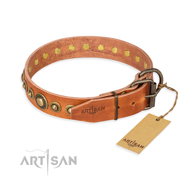 High quality natural genuine leather dog collar created for comfy wearing