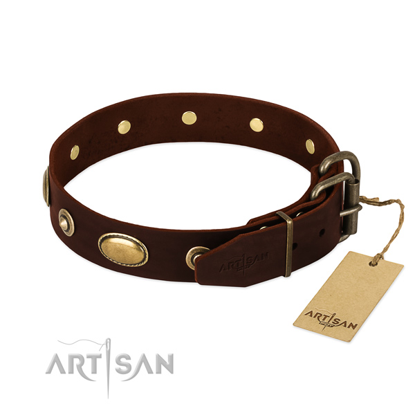 Rust resistant buckle on full grain genuine leather dog collar for your dog