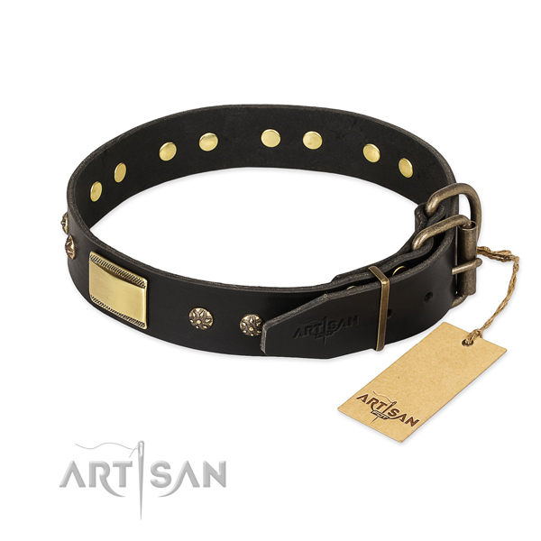 Full grain leather dog collar with rust-proof buckle and decorations