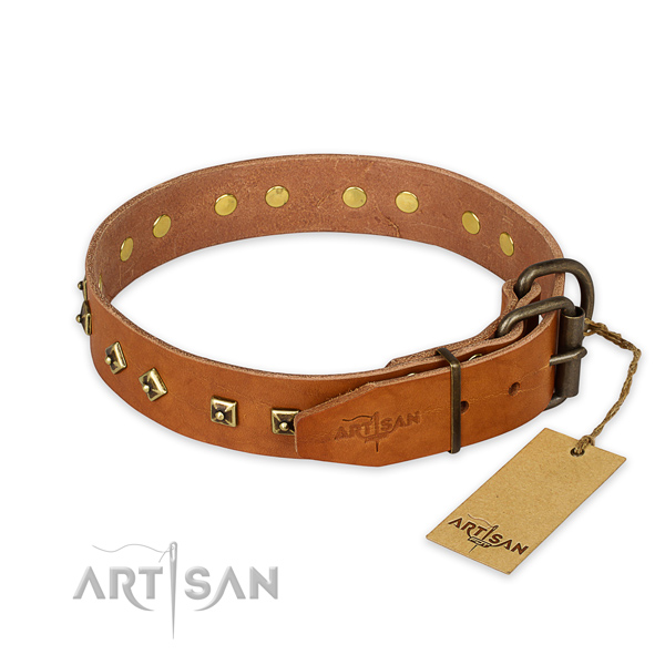 Corrosion resistant buckle on full grain natural leather collar for basic training your dog