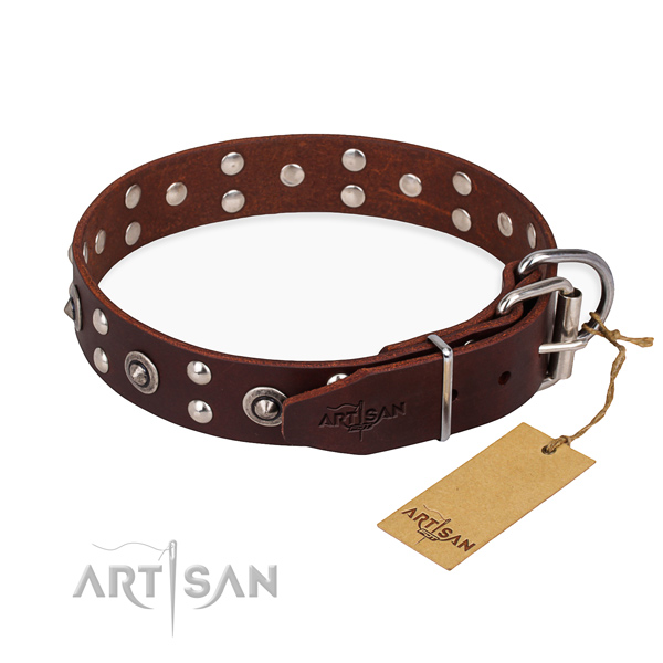 Rust resistant traditional buckle on leather collar for your lovely dog