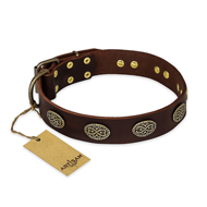 "Chocolate kiss" FDT Artisan Leather Rottweiler Collar with Old Bronze Look Oval Plates "Chocolate kiss" FDT Artisan Leather Rottweiler Collar with Old Bronze Look Oval Plates