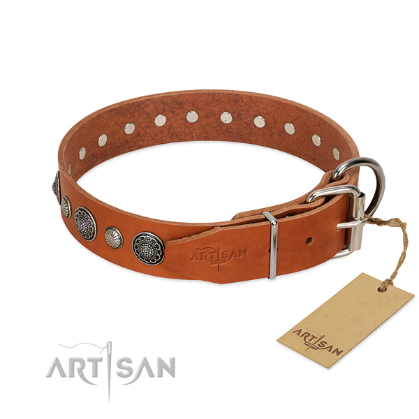 Best quality leather dog collar with rust resistant D-ring