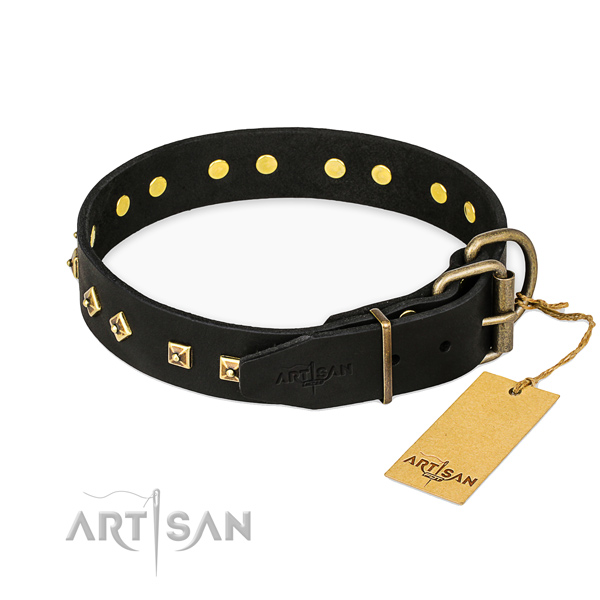 Corrosion proof hardware on full grain natural leather collar for daily walking your four-legged friend