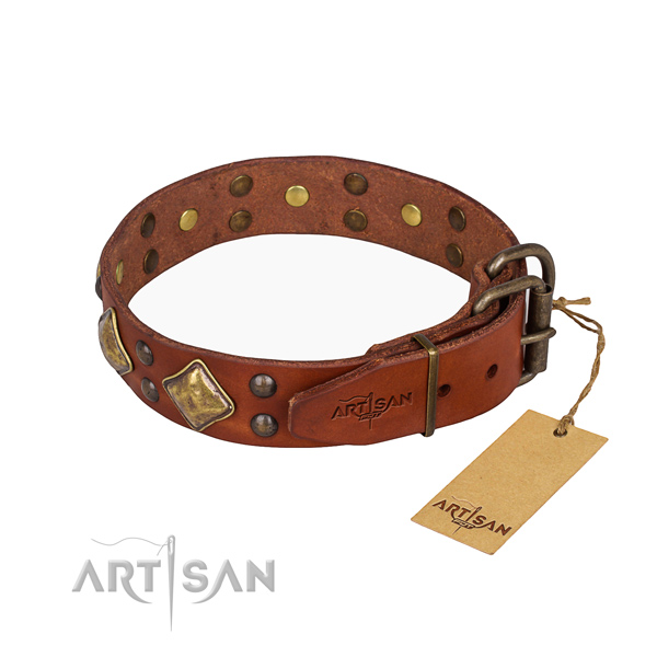 Full grain leather dog collar with exquisite corrosion proof adornments