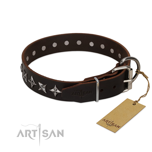 Comfortable wearing embellished dog collar of top quality natural leather
