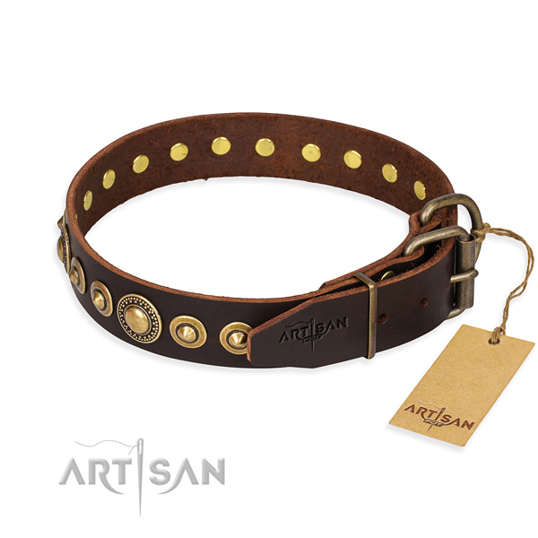 Strong leather dog collar handmade for walking