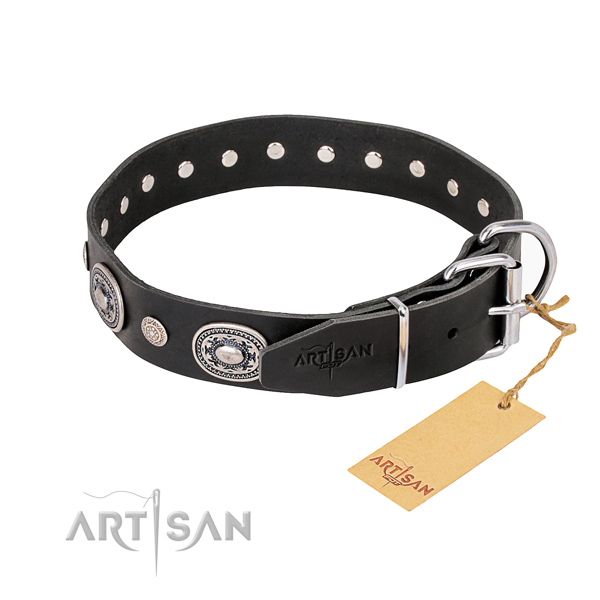 Reliable genuine leather dog collar handmade for comfy wearing