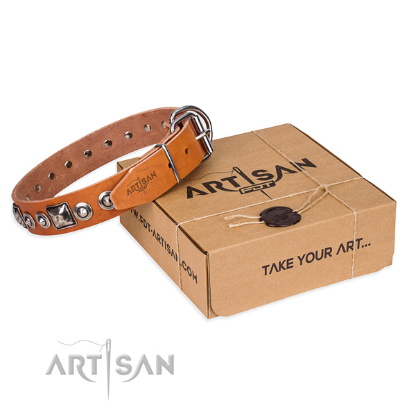 Full grain natural leather dog collar made of best quality material with corrosion resistant fittings