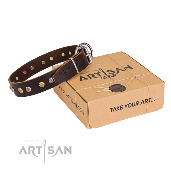Best quality natural genuine leather dog collar made for stylish walking