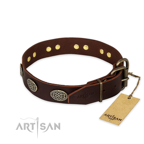 Strong buckle on full grain natural leather collar for your attractive pet