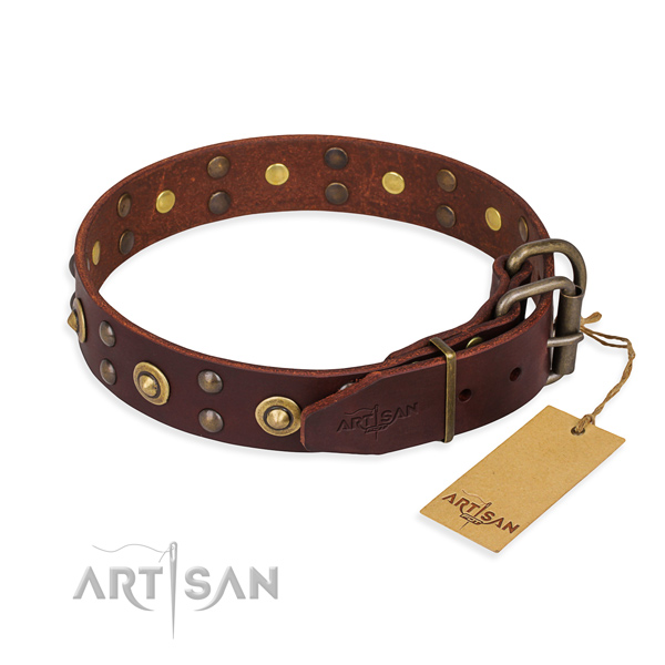 Durable hardware on full grain genuine leather collar for your impressive pet