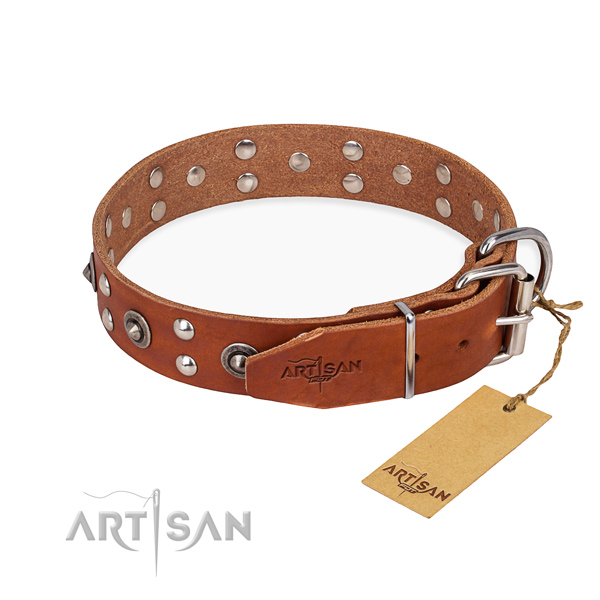 Corrosion resistant buckle on genuine leather collar for your handsome pet