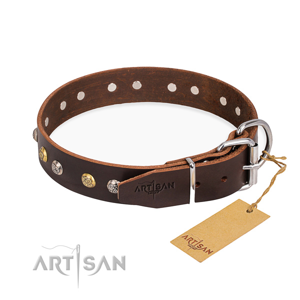 Strong full grain genuine leather dog collar made for walking