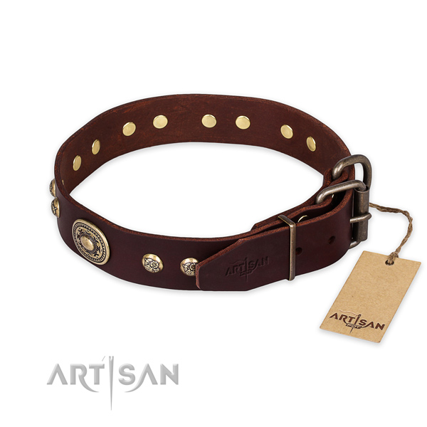 Corrosion proof hardware on full grain leather collar for basic training your canine