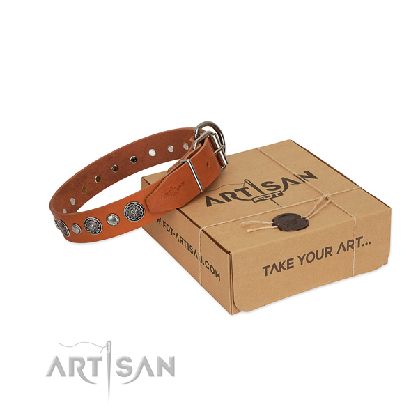 Full grain natural leather collar with corrosion resistant D-ring for your attractive dog