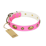 "Beauty Queen" FDT Artisan Pink Leather Rottweiler Collar with Gentle Decorations "Beauty Queen" FDT Artisan Pink Leather Rottweiler Collar with Gentle Decorations