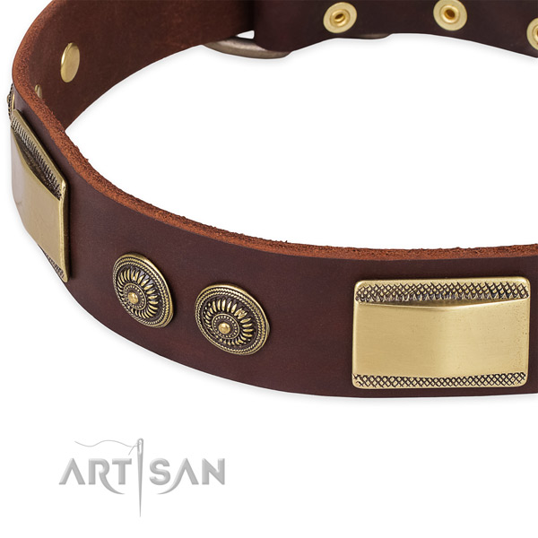 Corrosion resistant fittings on full grain genuine leather dog collar for your dog