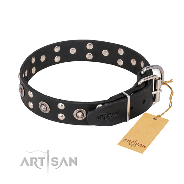 Corrosion resistant hardware on full grain genuine leather collar for your stylish doggie