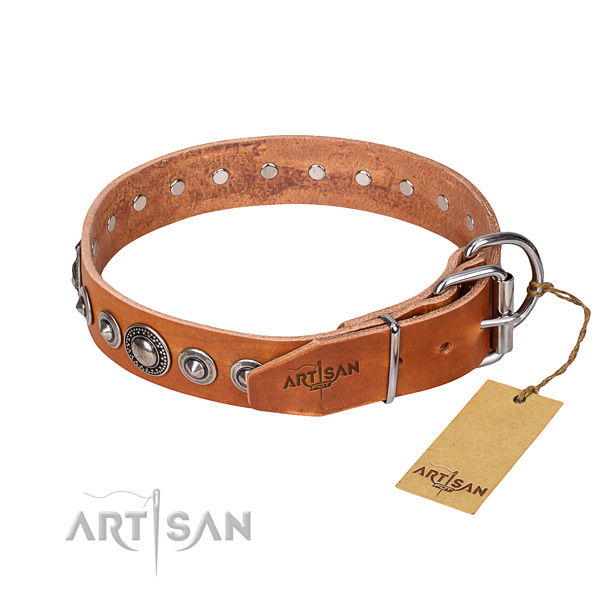 Full grain natural leather dog collar made of best quality material with corrosion proof adornments