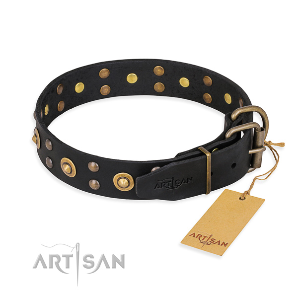 Durable buckle on genuine leather collar for your impressive dog