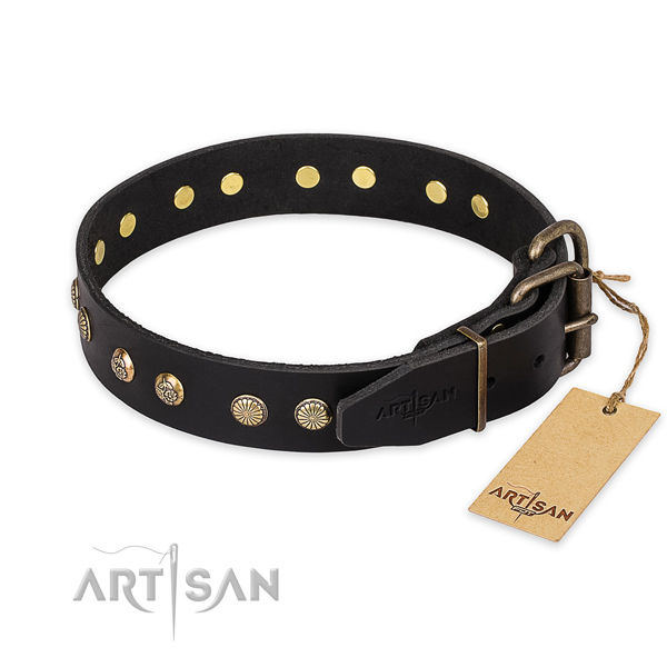 Rust-proof D-ring on natural genuine leather collar for your attractive four-legged friend