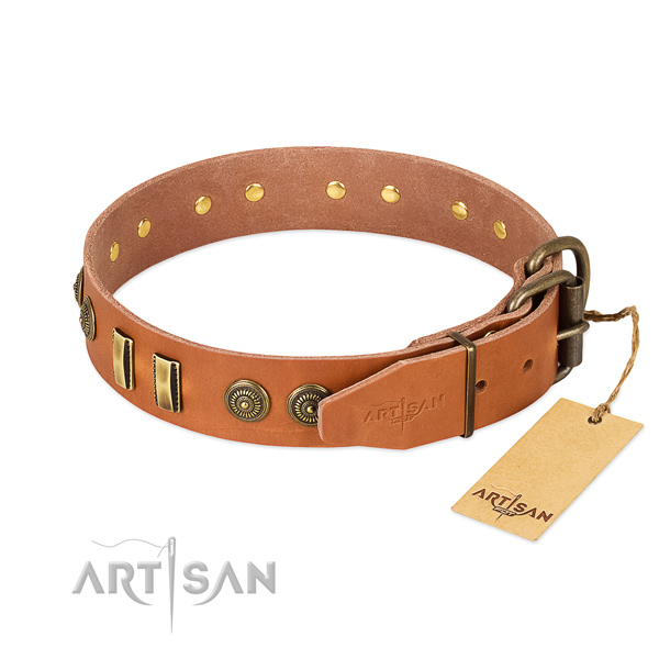 Durable fittings on full grain genuine leather dog collar for your doggie