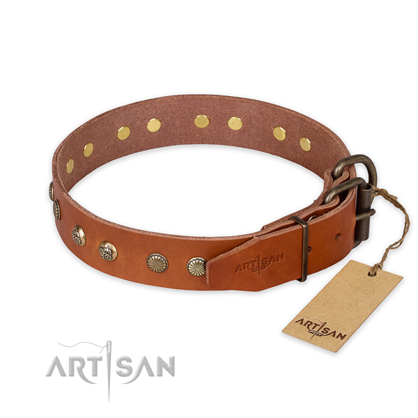 Durable buckle on full grain natural leather collar for your stylish four-legged friend