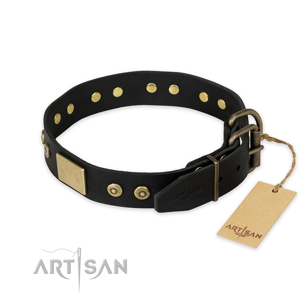 Strong buckle on full grain genuine leather collar for everyday walking your canine